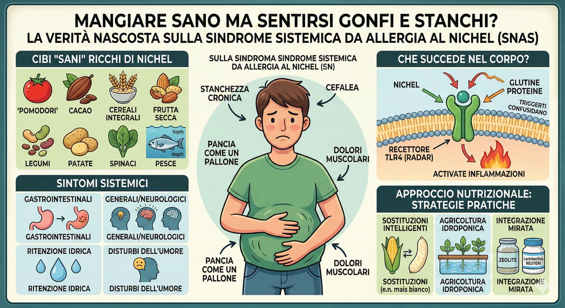 Mangiare sano ma sentirsi gonfi e stanchi? La verità nascosta sulla Sindrome Sistemica da Allergia al Nichel (SNAS)